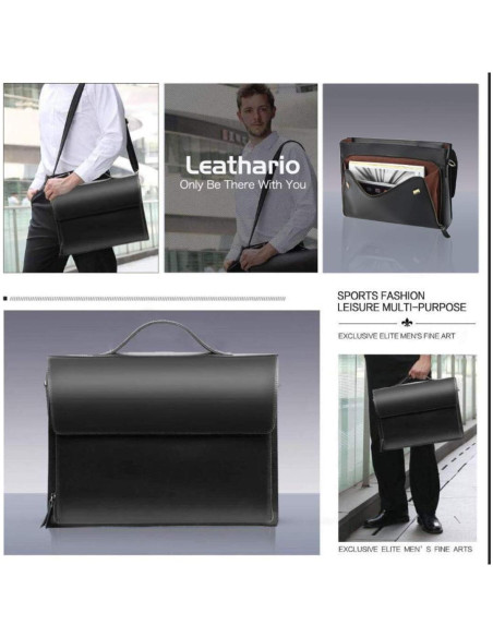 Maletín de Cuero Leathario para Laptop 14" Negro