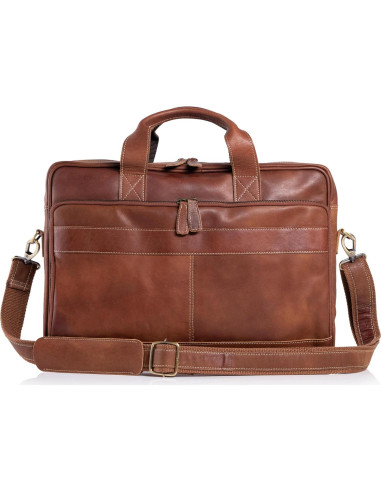 Maletín de Cuero KomalC 16" para Portátil Unisex Marrón