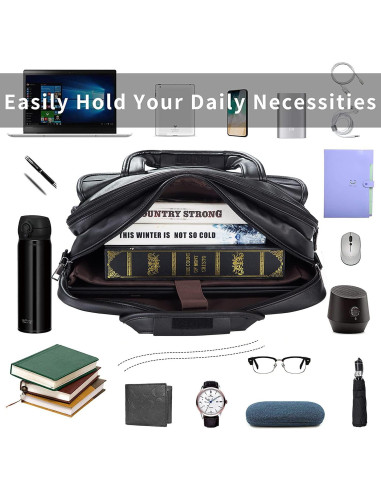 Maletín de Negocios Seyfocnia para Laptop 17.3" Cuero Negro