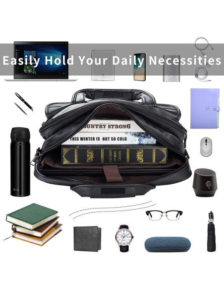 Maletín de Negocios Seyfocnia para Laptop 17.3" Cuero Negro