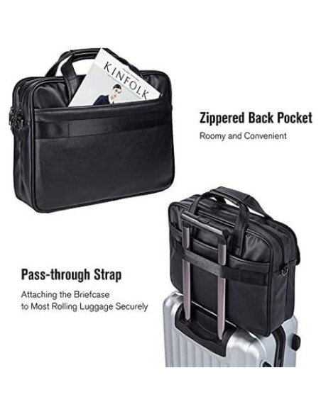 Maletín de Negocios Seyfocnia para Laptop 17.3" Cuero Negro
