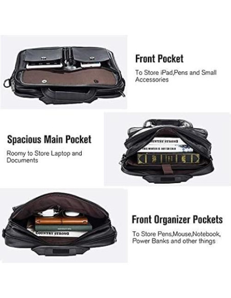 Maletín de Negocios Seyfocnia para Laptop 17.3" Cuero Negro