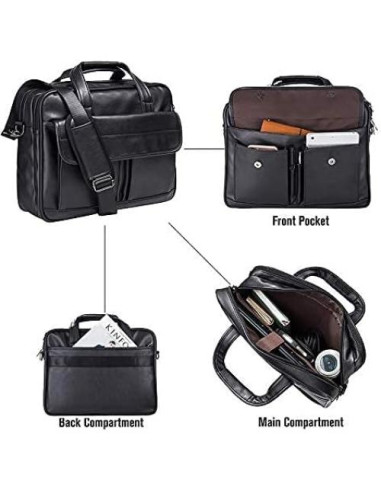 Maletín de Negocios Seyfocnia para Laptop 17.3" Cuero Negro