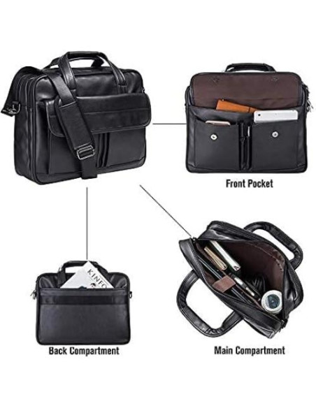 Maletín de Negocios Seyfocnia para Laptop 17.3" Cuero Negro