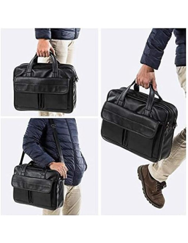 Maletín de Negocios Seyfocnia para Laptop 17.3" Cuero Negro