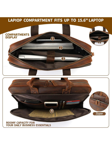 Maletín de Cuero Jack&Chris 15.6" para Laptop Hombre