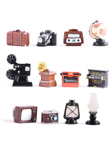 12 Accesorios Miniatura Retro para Casa de Muñecas - Inheming