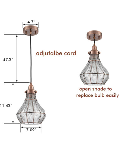 Lámpara Colgante Vintage YUBOLE de Vidrio Roto y Alambre Cobre