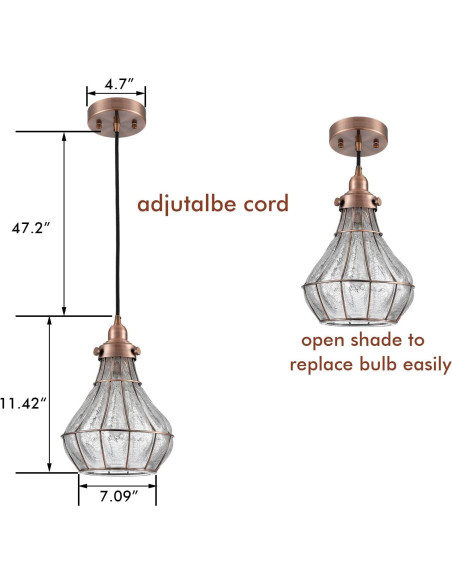 Lámpara Colgante Vintage YUBOLE de Vidrio Roto y Alambre Cobre