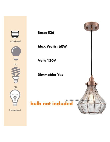 Lámpara Colgante Vintage YUBOLE de Vidrio Roto y Alambre Cobre