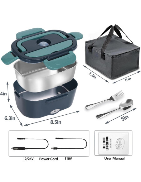 Caja de Almuerzo Eléctrica XSWPL 1.5L Verde Calentador 110/12V