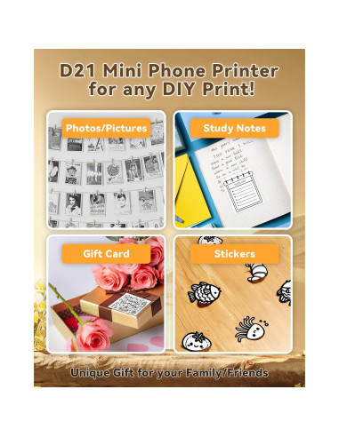 Impresora de Stickers D21 NDYIN Portátil Bluetooth con 3 Rollos
