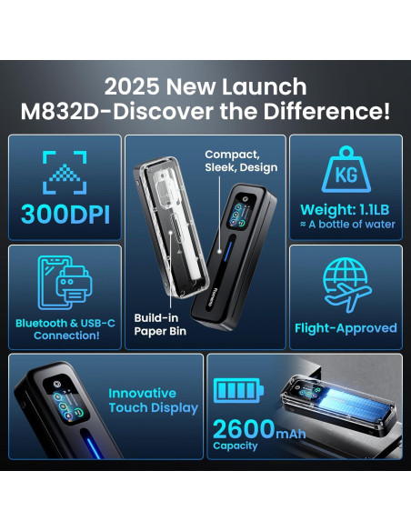 Impresora Portátil Phomemo M832D Térmica Bluetooth 300dpi