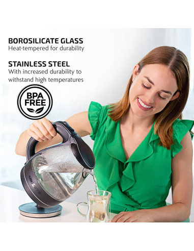Hervidor Eléctrico OVENTE KG83B 1.5L Vidrio Borosilicato Negro