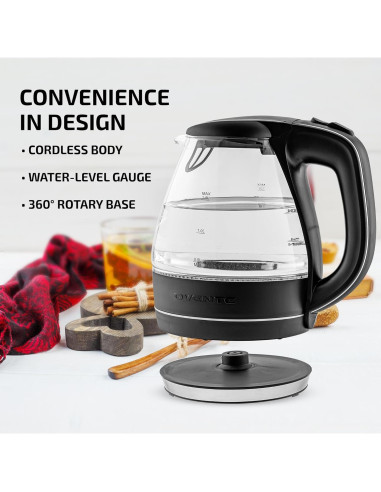 Hervidor Eléctrico OVENTE KG83B 1.5L Vidrio Borosilicato Negro