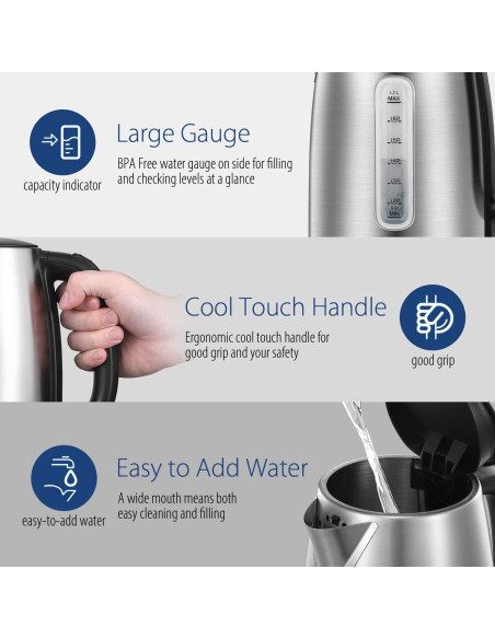 Hervidor Eléctrico COMFEE 1.7L Acero Inoxidable 1500W