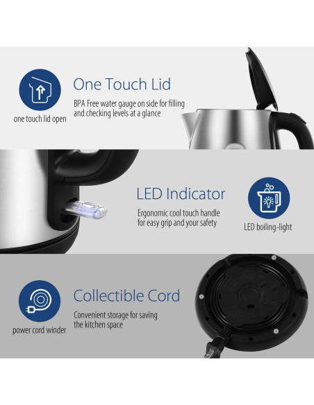 Hervidor Eléctrico COMFEE 1.7L Acero Inoxidable 1500W