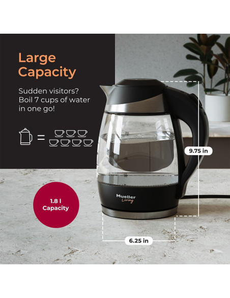 Hervidor Eléctrico Mueller M99S 1.8L Vidrio Borosilicato 1500W