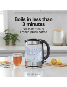 Hervidor de Agua Eléctrico Hamilton Beach 1.8L Vidrio 1500W 2