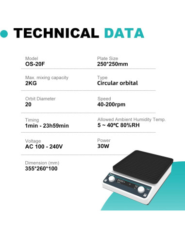Mezclador Orbital Digital JOANLAB OS-20F 40-200RPM 2KG