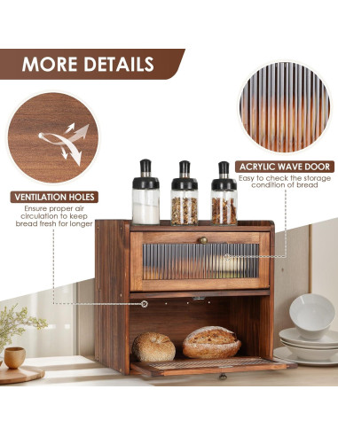 Caja de Pan de Madera Sunhoo 2 Capas 36.6x23.9x34cm Marrón