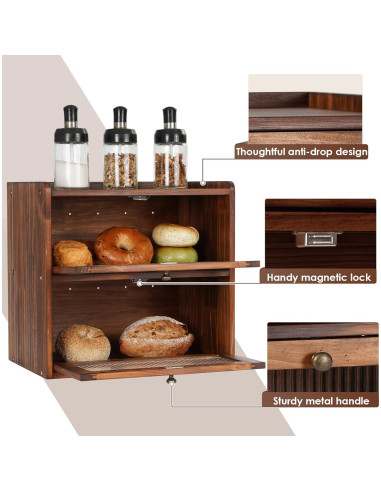 Caja de Pan de Madera Sunhoo 2 Capas 36.6x23.9x34cm Marrón