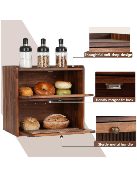 Caja de Pan de Madera Sunhoo 2 Capas 36.6x23.9x34cm Marrón