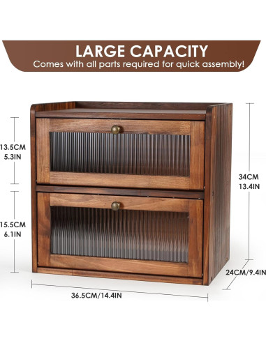 Caja de Pan de Madera Sunhoo 2 Capas 36.6x23.9x34cm Marrón