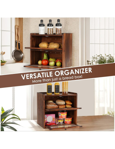 Caja de Pan de Madera Sunhoo 2 Capas 36.6x23.9x34cm Marrón