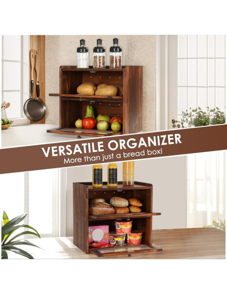 Caja de Pan de Madera Sunhoo 2 Capas 36.6x23.9x34cm Marrón