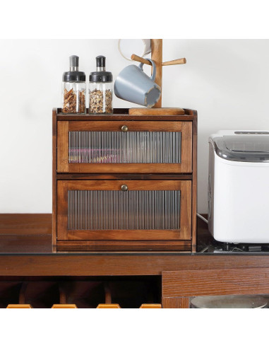 Caja de Pan de Madera Sunhoo 2 Capas 36.6x23.9x34cm Marrón