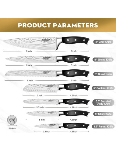 Set de Cuchillos de Chef 7 Piezas SCOLE Acero Inoxidable