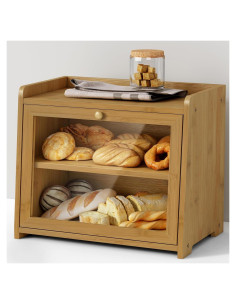 Caja de Pan de Bambú Goozii Grande 2 Niveles Natural