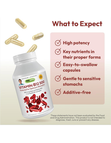 Vitamina B12 500 mcg Andrew Lessman 60 Cápsulas Methylcobalamin