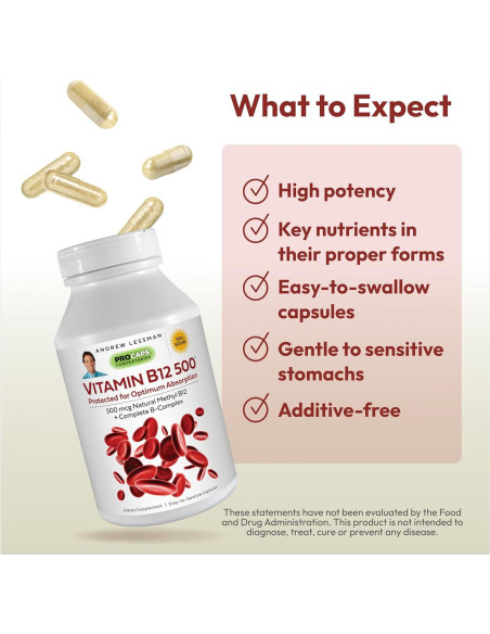 Vitamina B12 500 mcg Andrew Lessman 60 Cápsulas Methylcobalamin