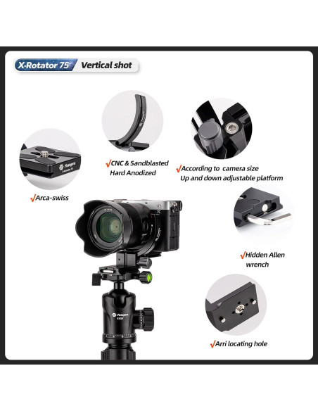 Soporte Vertical Fotopro X-R75 para Cámara DSLR SLR 64.8mm