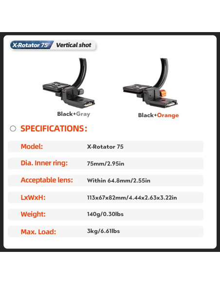 Soporte Vertical Fotopro X-R75 para Cámara DSLR SLR 64.8mm