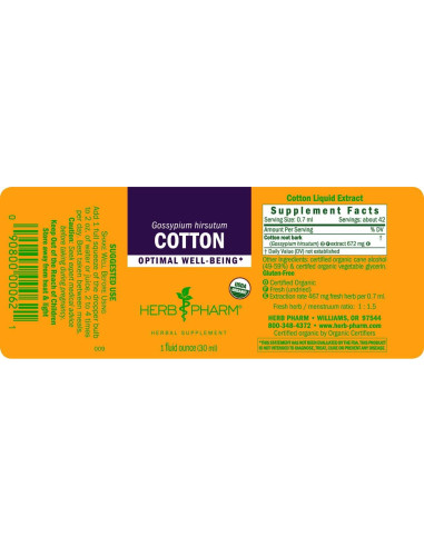 Extracto Líquido de Raíz de Algodón Orgánico Herb Pharm 30 ml