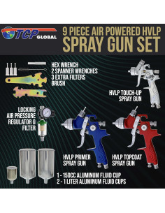 Kit de Pistola de Pulverización HVLP TCP Global 3 Boquillas 1.0/1.4/1.8mm 2