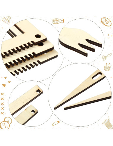 Kit de Telar Rectangular Thyle 6 Juegos Madera DIY 13.5x19.8cm
