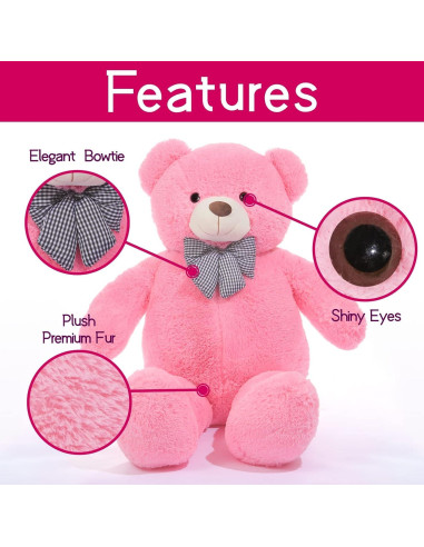 Oso de Peluche Gigante IKASA Rosa 119 cm Suave y Duradero