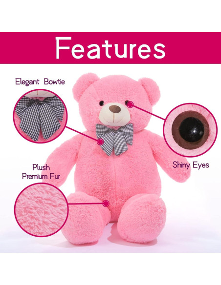 Oso de Peluche Gigante IKASA Rosa 119 cm Suave y Duradero