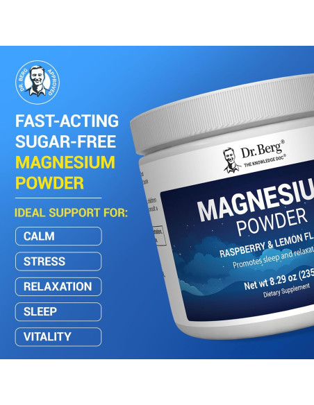 Polvo de Magnesio Glicinato Dr. Berg 227g - Sabor Frambuesa Limón