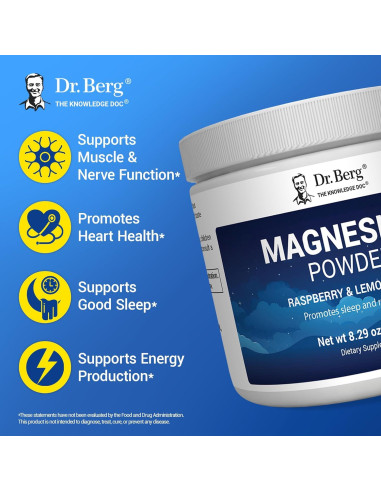Polvo de Magnesio Glicinato Dr. Berg 227g - Sabor Frambuesa Limón