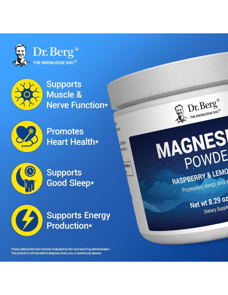 Polvo de Magnesio Glicinato Dr. Berg 227g - Sabor Frambuesa Limón