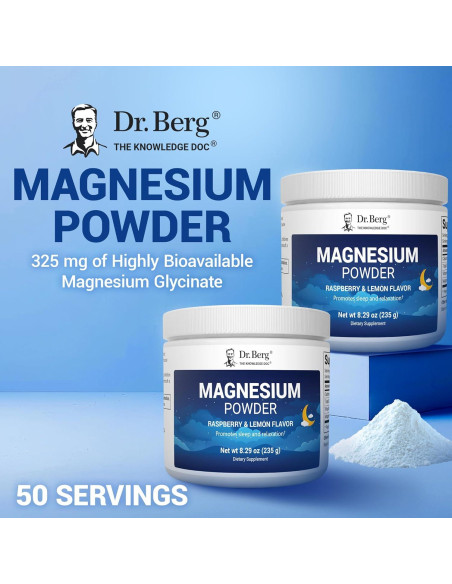 Polvo de Magnesio Glicinato Dr. Berg 227g - Sabor Frambuesa Limón