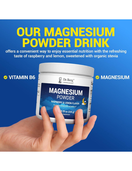 Polvo de Magnesio Glicinato Dr. Berg 227g - Sabor Frambuesa Limón