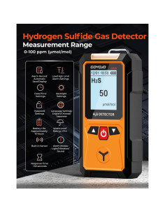 Detector de Gas H2S GOYOJO, 0-100 ppm, Pantalla LCD, Alarmas 2