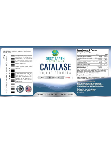 Suplemento de Catalasa Best Earth Naturals 10,000 - 60 Cápsulas