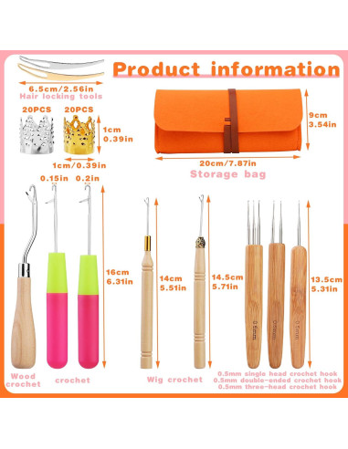 Juego de Ganchos de Crochet QMNNMA para Dreadlocks 0.5mm